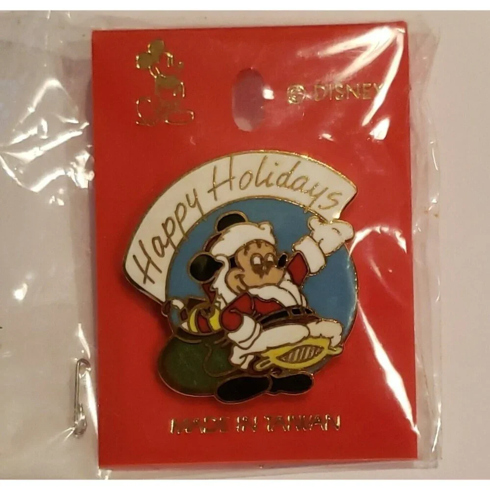 Vtg Disney Christmas Trading Pin Santa Mickey Mouse Enamel Happy Holidays 1996